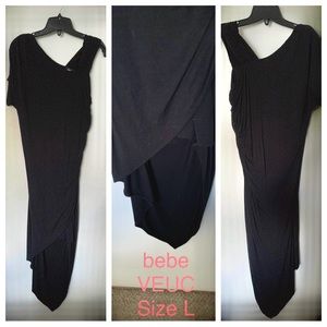 VEUC Vintage bebe Asymmetrical Midi Dress Black Knit Size L